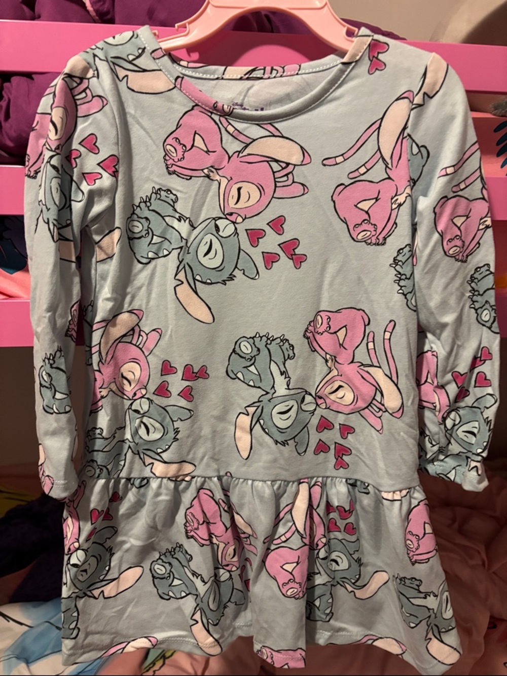 Light Blue Kids Long-Sleeve Dress with Stitch & Angel